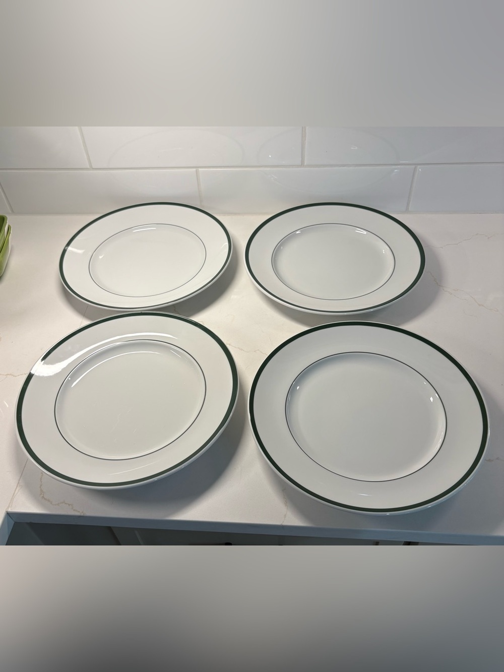 Williams Sonoma Brasserie Green Stripe Dinner Plates 12” Set of 4 Excellent